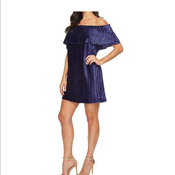 Sanctuary Stitchfix Blue Velvet Off-Shoulder Dress, NWT - Picture 3 of 7
